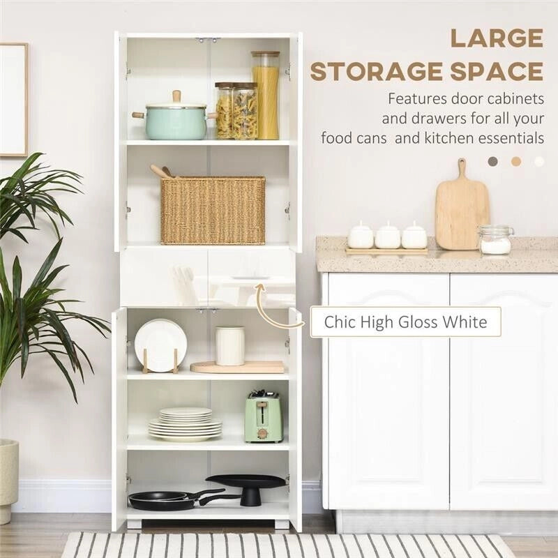 DISPENSA CUCINA CON 4 ANTE, 3 RIPIANI REGOLABILI E MENSOLE 60X35X170 CM BIANCO