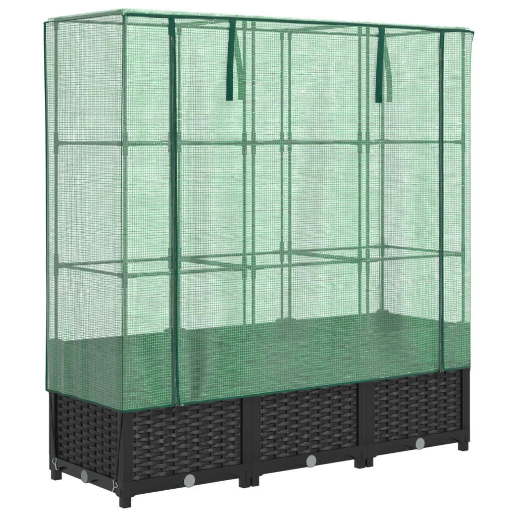 Aiuola rialzata/fioriera con copertura effetto rattan 120 x 40 x 138 cm nero 02_0038740