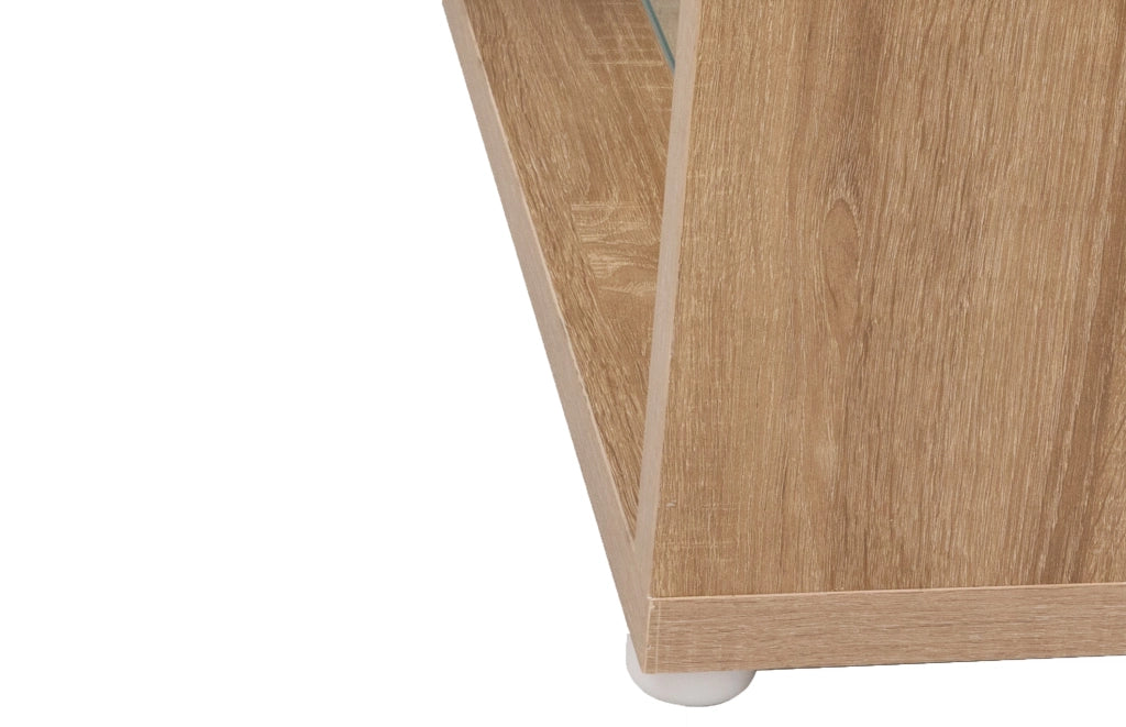 Mobile TV con LED ¨C MINIMAL ¨C Bianco Lucido e Legno, Ante in Vetro