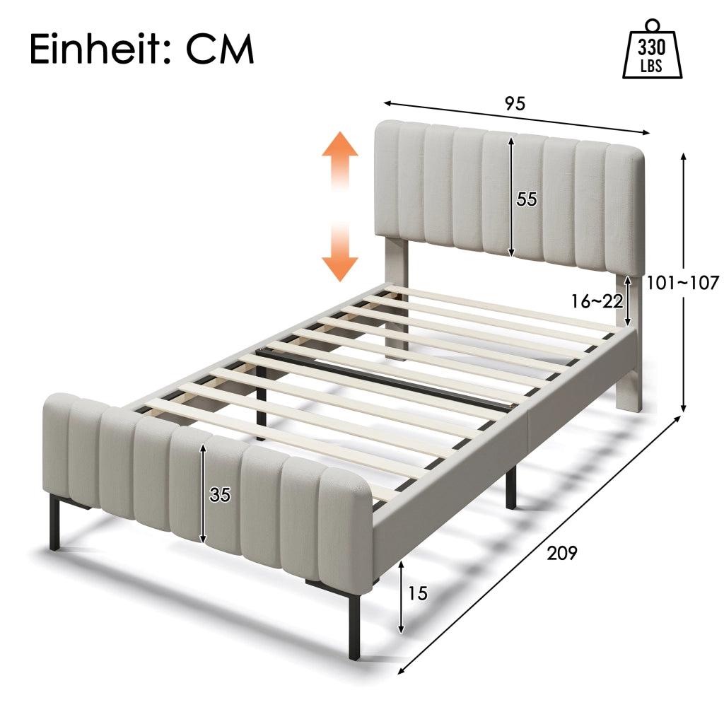 Letto Contenitore con USB; Tipo C e Testiera Imbottita 140×200 cm; senza Materasso; Beige