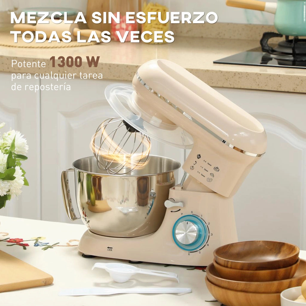 Impastatrice 4,5L 1300W 6 Velocita' ¨C zephmum ¨C Acciaio Inossidabile Beige