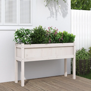 Fioriera da Giardino con Gambe-Vaso da Esterno-Contenitore per Piante Bianca 110x31x70cm Massello Pino