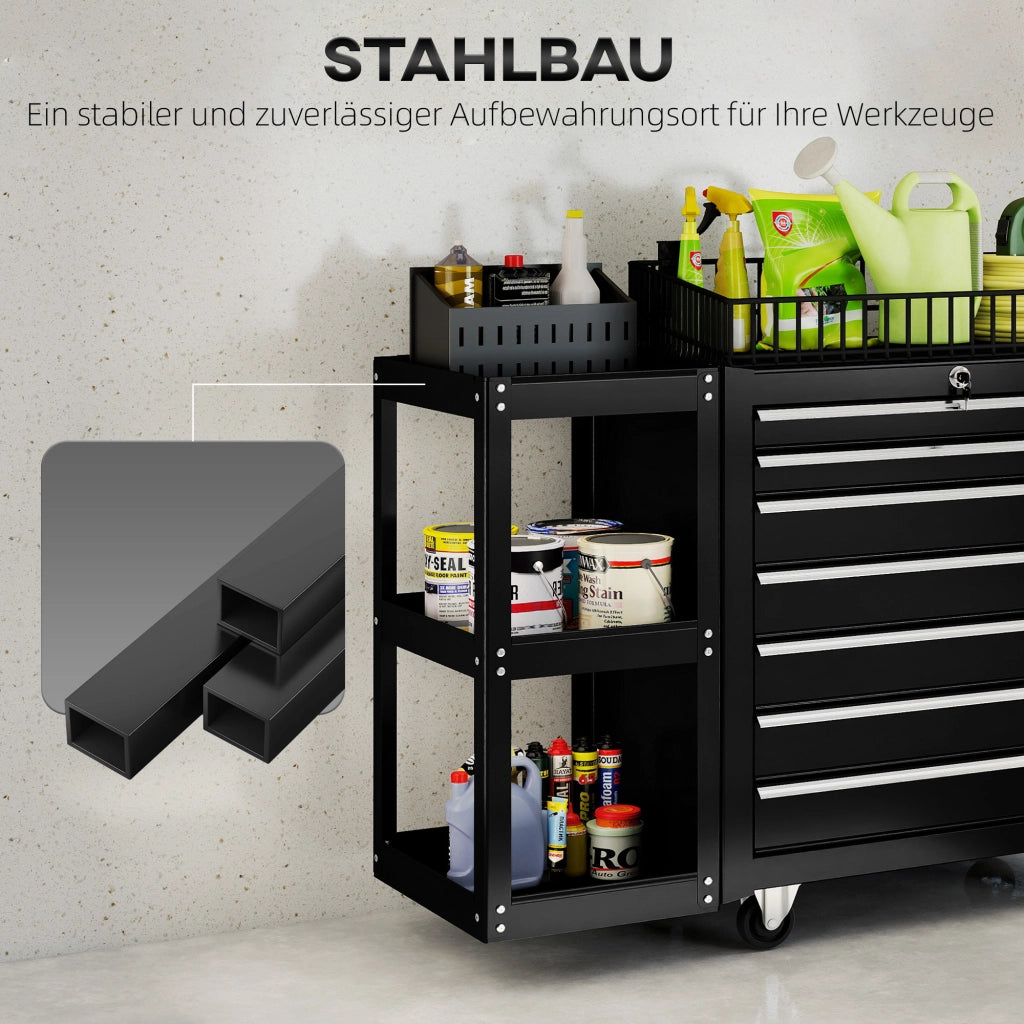 Carrello per utensili con 7 cassetti e scaffale laterale rimovibile ¨C zephmum ¨C Nero, metallo, 96x33.5x75 cm