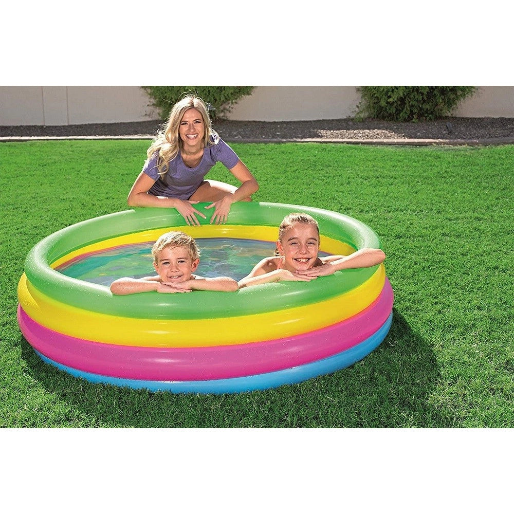 Trade Shop - Piscina Gonfiabile Arcobaleno Per Bambini A 4 Anelli Colorati 157 X 46 Cm 51117 -