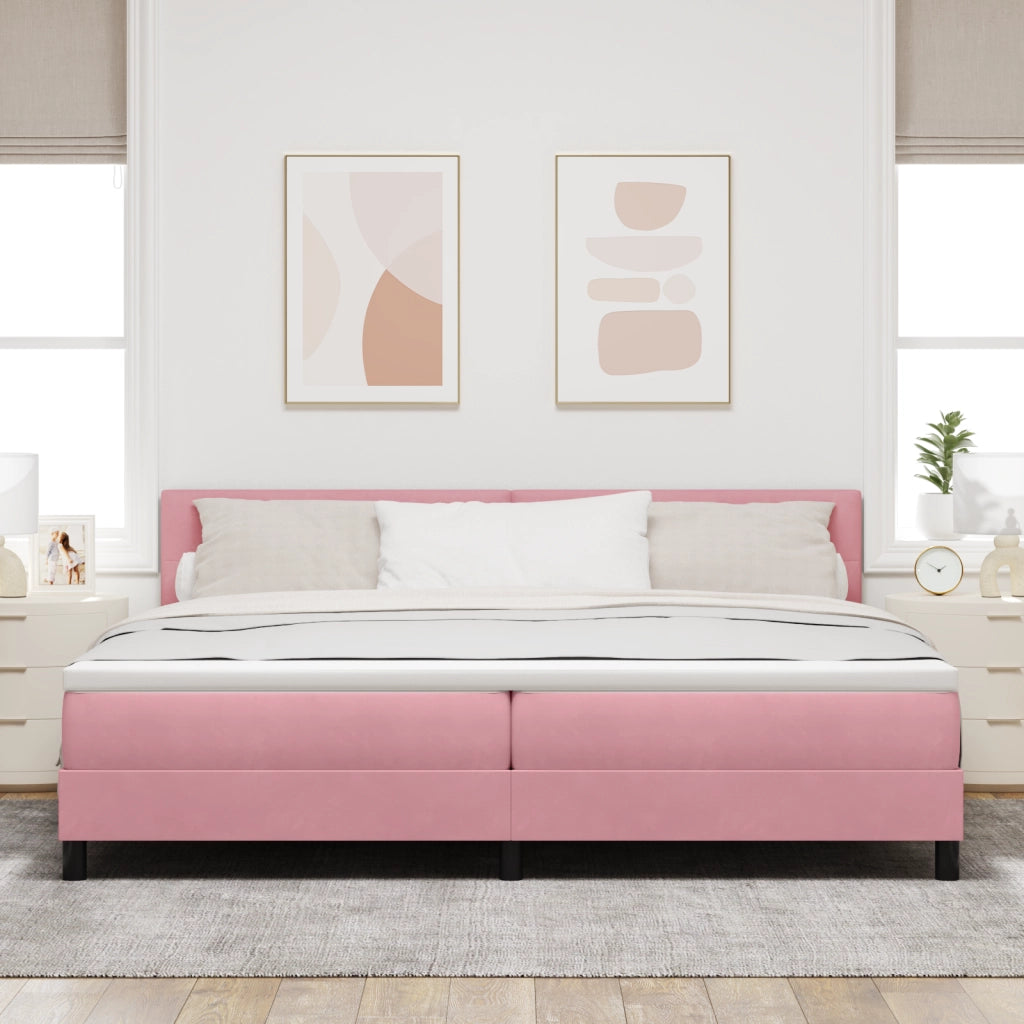 Letto a box spring  con materasso rosa 200x200 cm in velluto