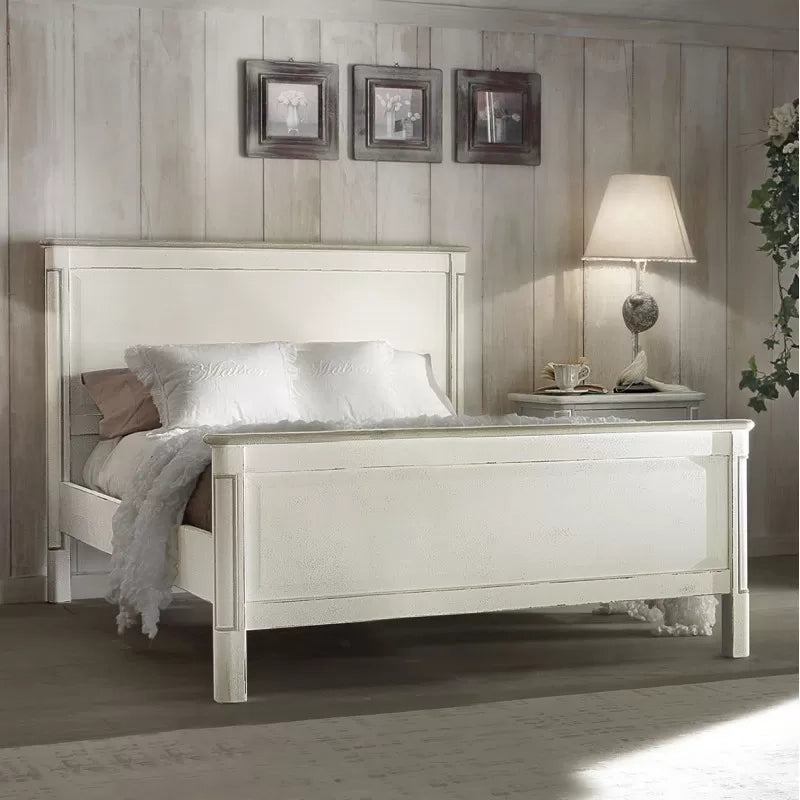 Letto 1 piazza e mezza legno shabby chic bianco grigio 138x214x110 - Mobili 2G