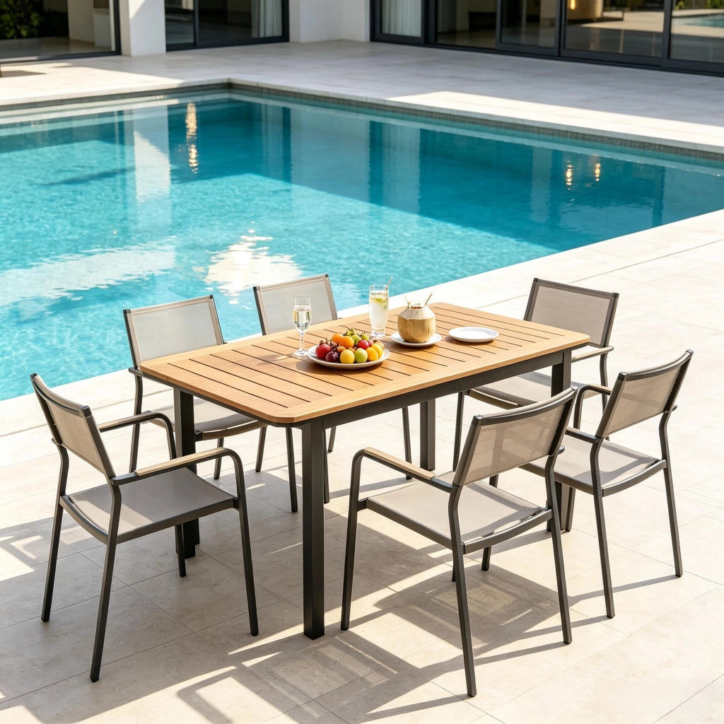 TAVOLO DA GIARDINO 127x70x75 cm Marrone Effetto Legno Metallo e Plastica