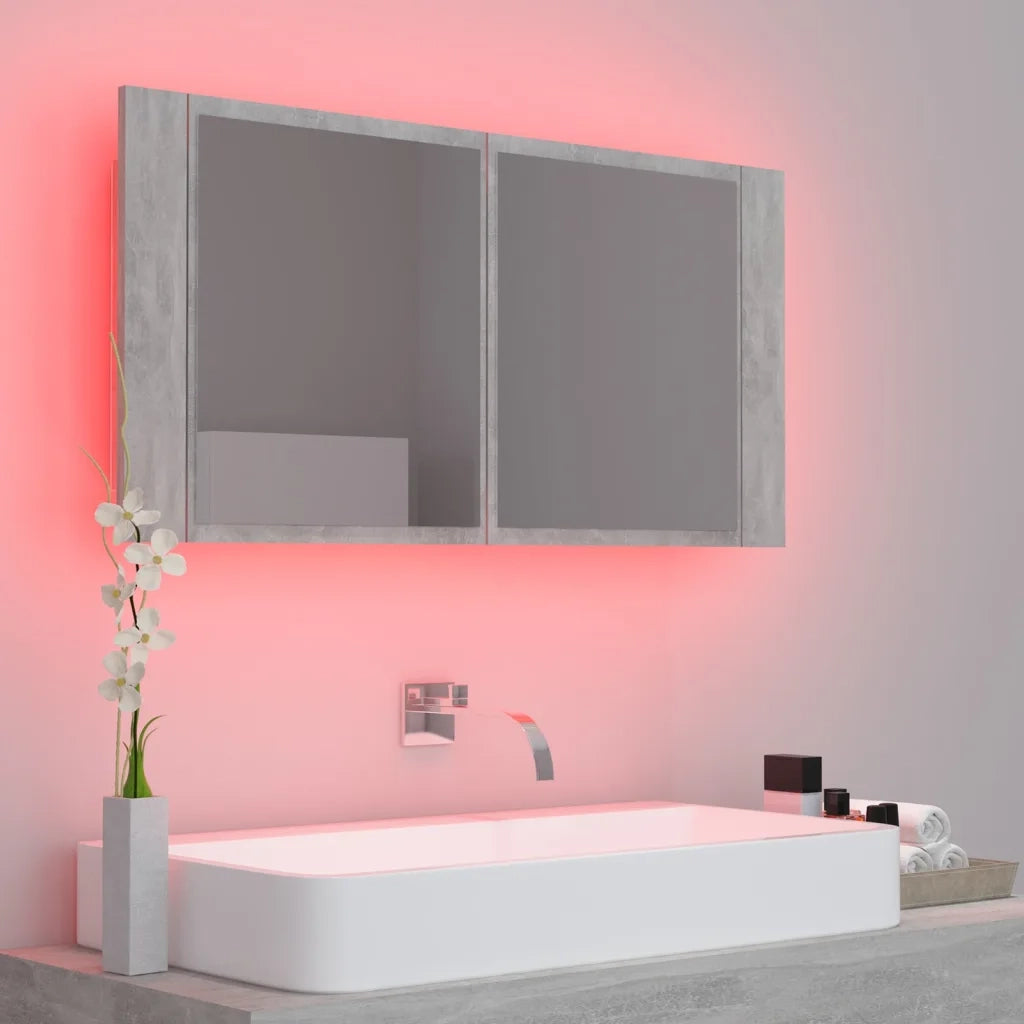 Armadietto a Specchio con Luci LED Grigio Cemento in Acrilico 804976