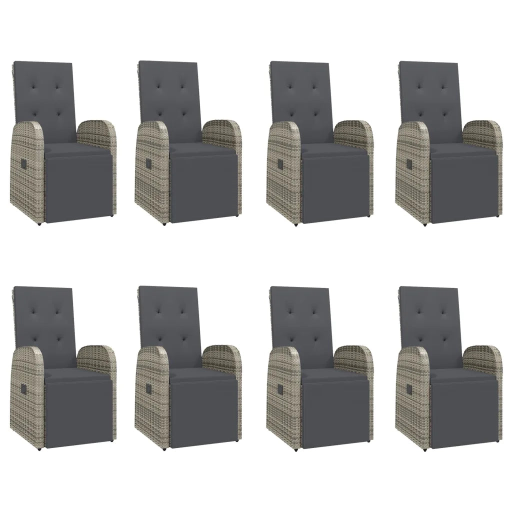 Set da Pranzo da Giardino 9 pz con Cuscini in Polyrattan Grigio 3157596