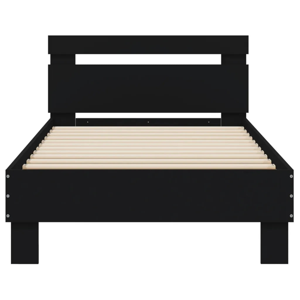 Giroletto con Testiera-Struttura Letto con testiera Nero 90x200 cm in Legno Multistrato 689150