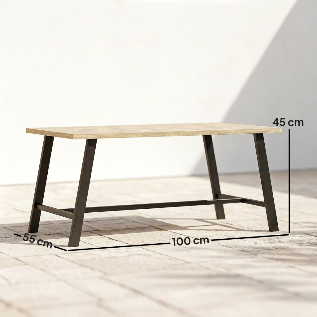 Tavolino da esterno rettangolare in metallo con piano effetto legno ¨C Zephmum ¨C 100x55 cm, marrone