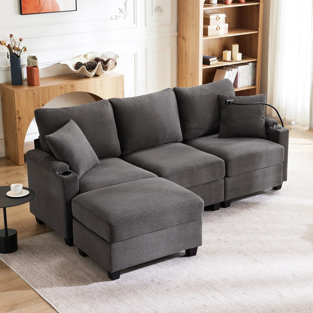 SOFA ANGOLARE L a 3-4 POSTI 213,5 x 139 x 87 cm Corduroy Grigio Scuro