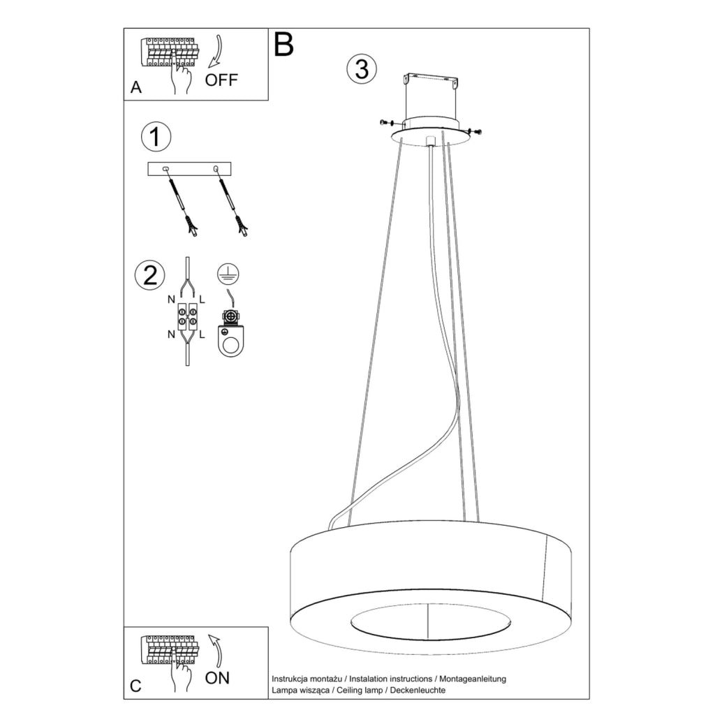 Lampada a sospensione rotonda nera 90cm JOVIAN 8xE27
