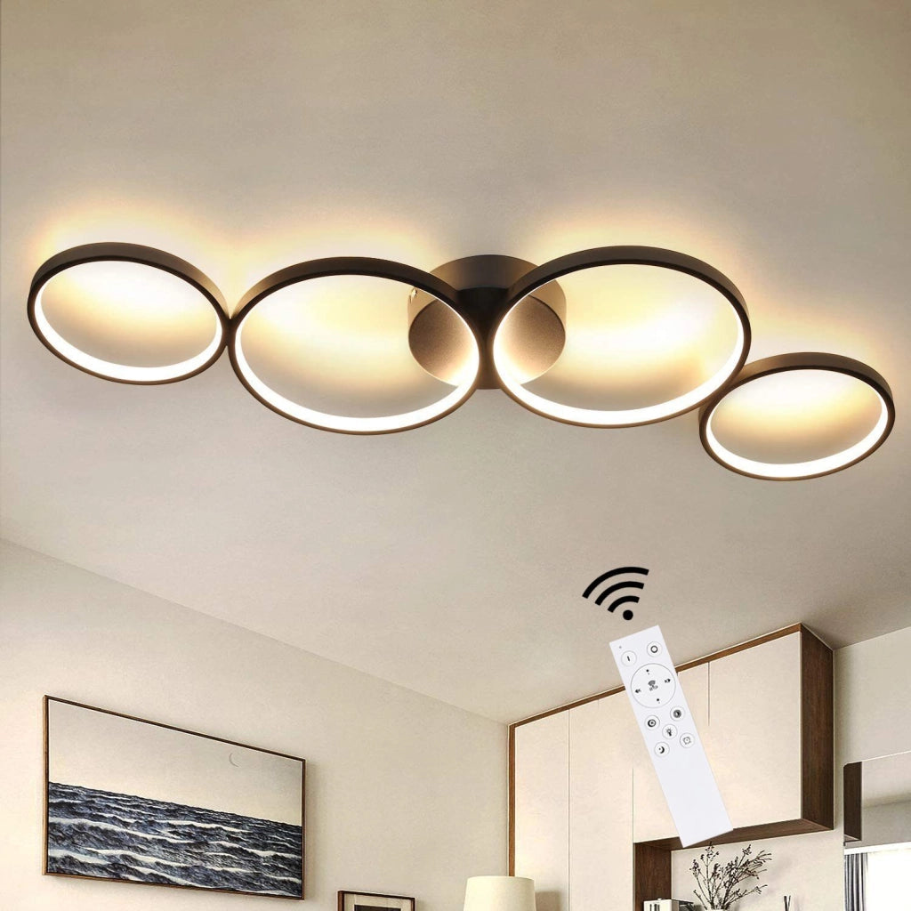 ZMH Lampada da soffitto LED moderna 4 anelli fiamma telecomando per soggiorno