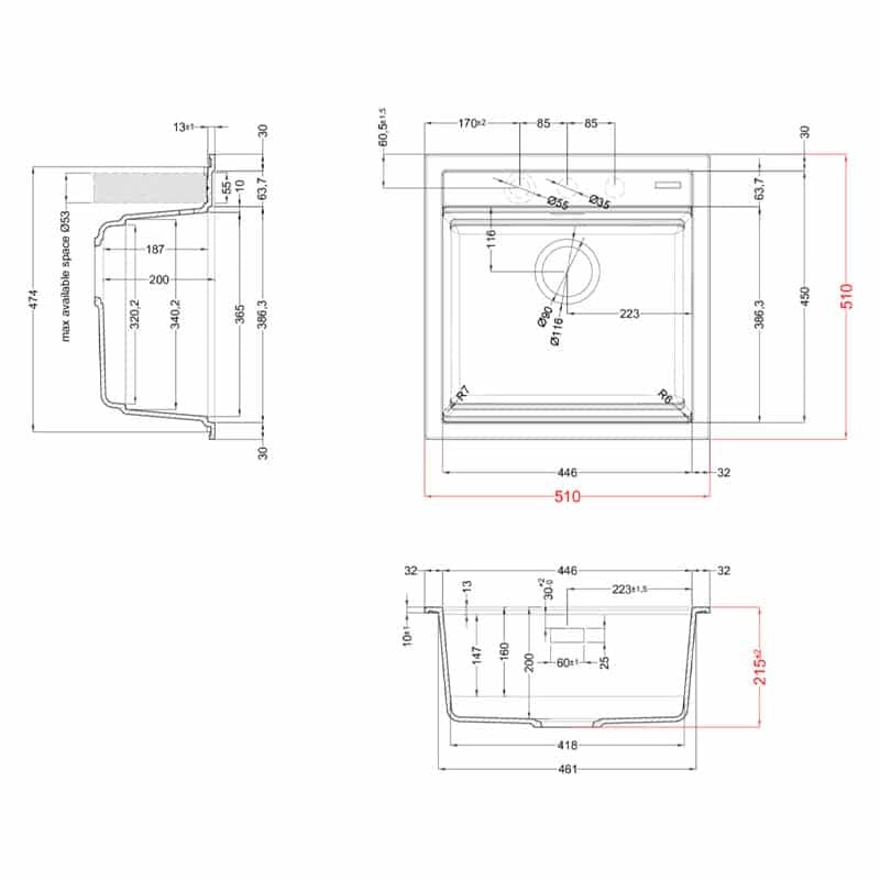Lavello Elleci Incasso 1 vasca 51x51 Best 104 Granitek Grigio Aluminium LMB10479