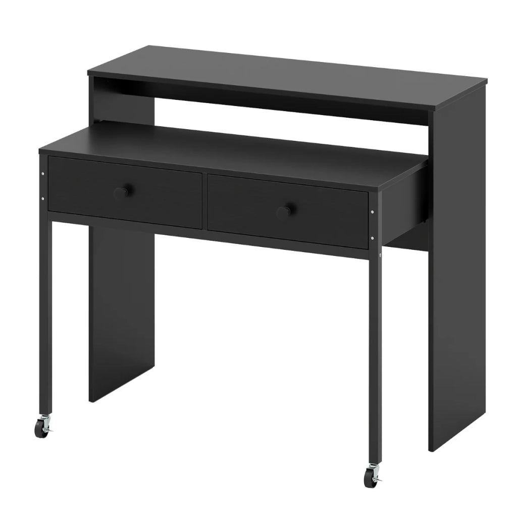 Scrivania per computer retrattile 100 x 63 x 88 cm design salvaspazio con cassetti e ruote moderna in legno massello nero 20_0015378