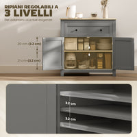 Credenza Cucina Bassa 78.5x35x80 cm con Cassetto e Armadietto in Legno Grigio