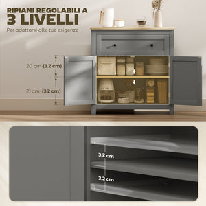 Credenza Cucina Bassa 78.5x35x80 cm con Cassetto e Armadietto in Legno Grigio