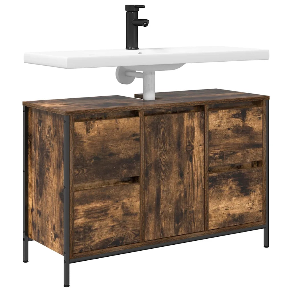 Mobile Lavabo con Cassetti Rovere Fumo 90x34,5x60 cm 861889
