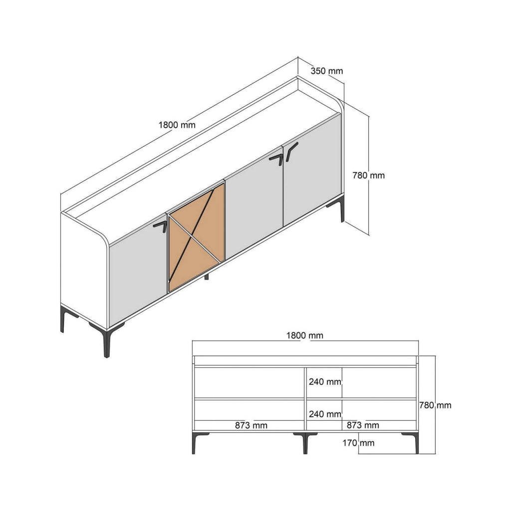 Credenza Also, Credenza da soggiorno, Armadio basso per TV, Base parete attrezzata, 180x35h78 cm, Noce e Antracite