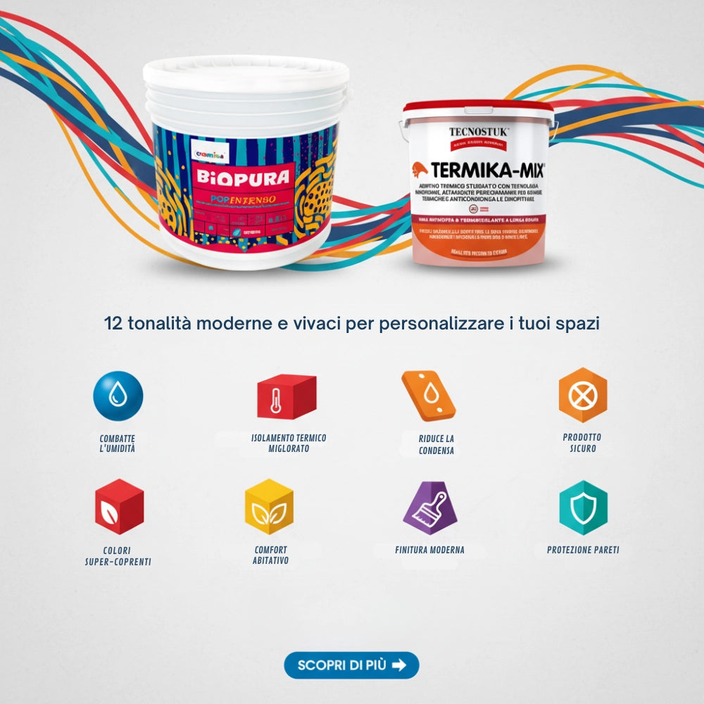 Kit pittura colorata pop intenso 2,5 l e additivo anticondensa termika-mix tecnostuk 1 l *** colore- giallo cedrata 2...