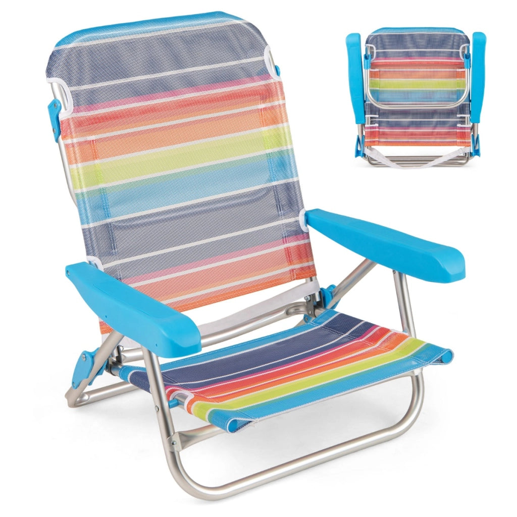Sedia da picnic pieghevole con braccioli schienale reclining a 5 posizioni-Set di 2 sedie da spiaggia da esterno in alluminio portatile Colorato