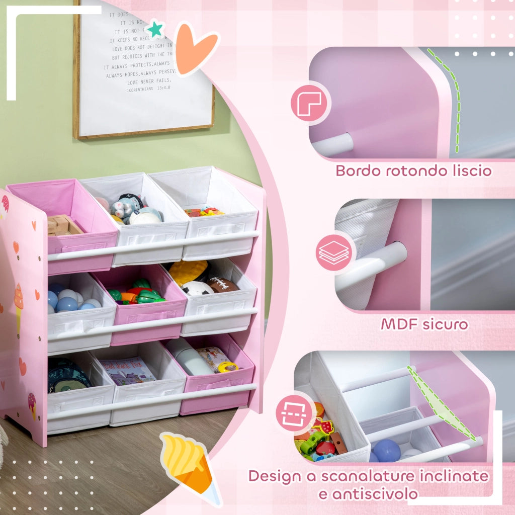 Mobile Bambini con Cestini ¨C Zephmum ¨C Legno e Tessuto Rosa e Bianco 63x30x60 cm