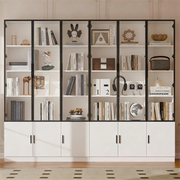 Vetrina alta con 12 ante in vetro e LED, 240x32x200 cm, armadio multifunzione in MDF bianco
