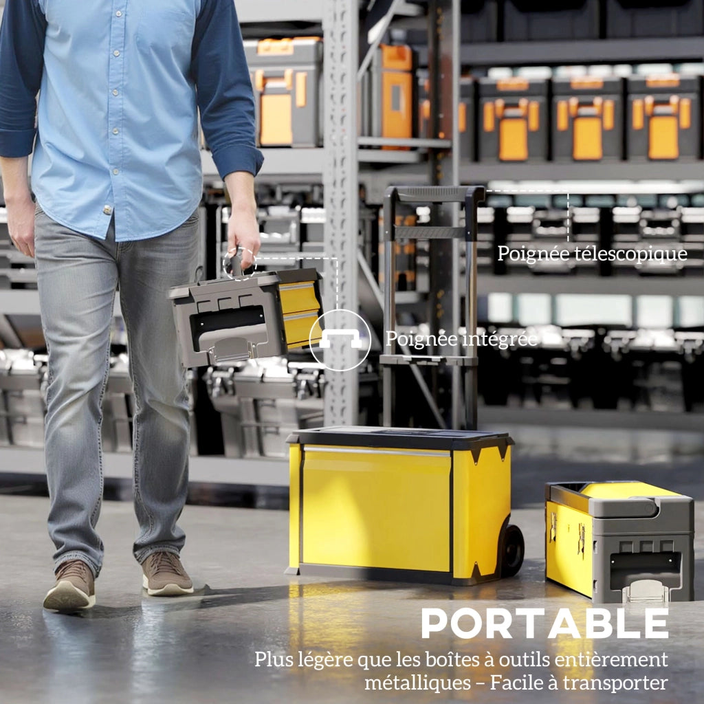 Carrello porta attrezzi 3 pezzi modulare ¨C zephmum ¨C acciaio giallo con ruote e serratura
