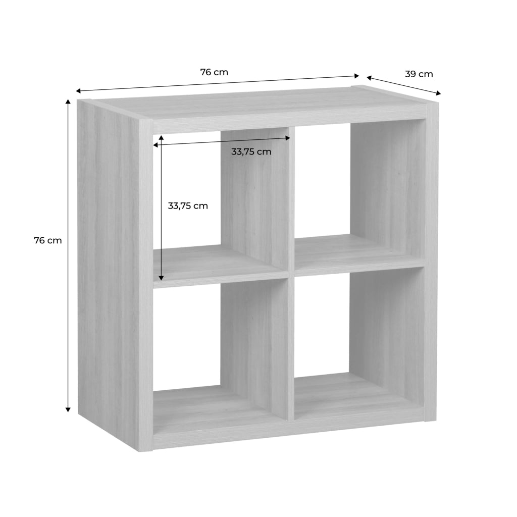Libreria cubica, 2 livelli, 4 vani, effetto legno miele