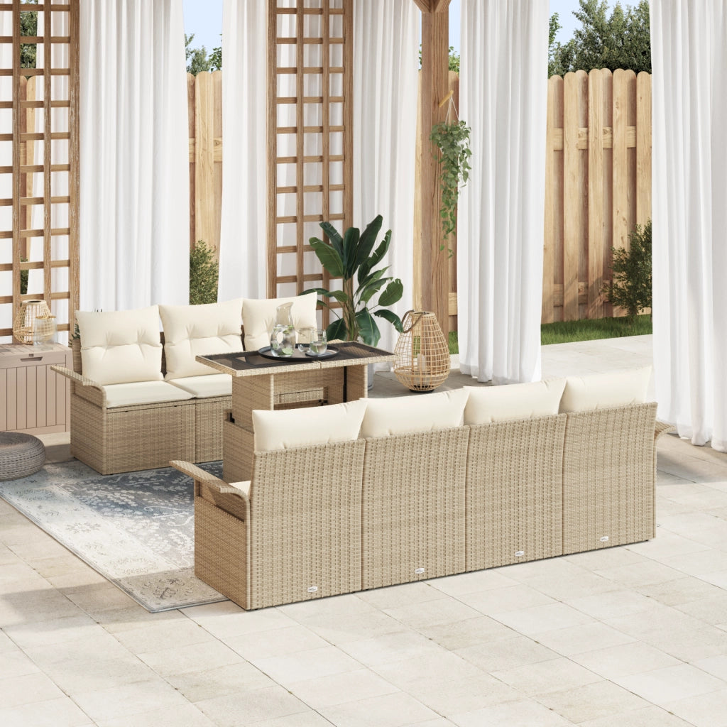 Set Divano da Giardino 8 Pezzi con Cuscini Beige Polirattan