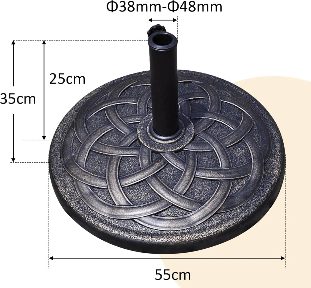 Supporto per ombrellone rotondo in resina, supporto per palo ombrellone, diametro 38/48 mm, base per ombrellone, 19 kg, base parasole per giardino, terrazza, balcone, bronzo