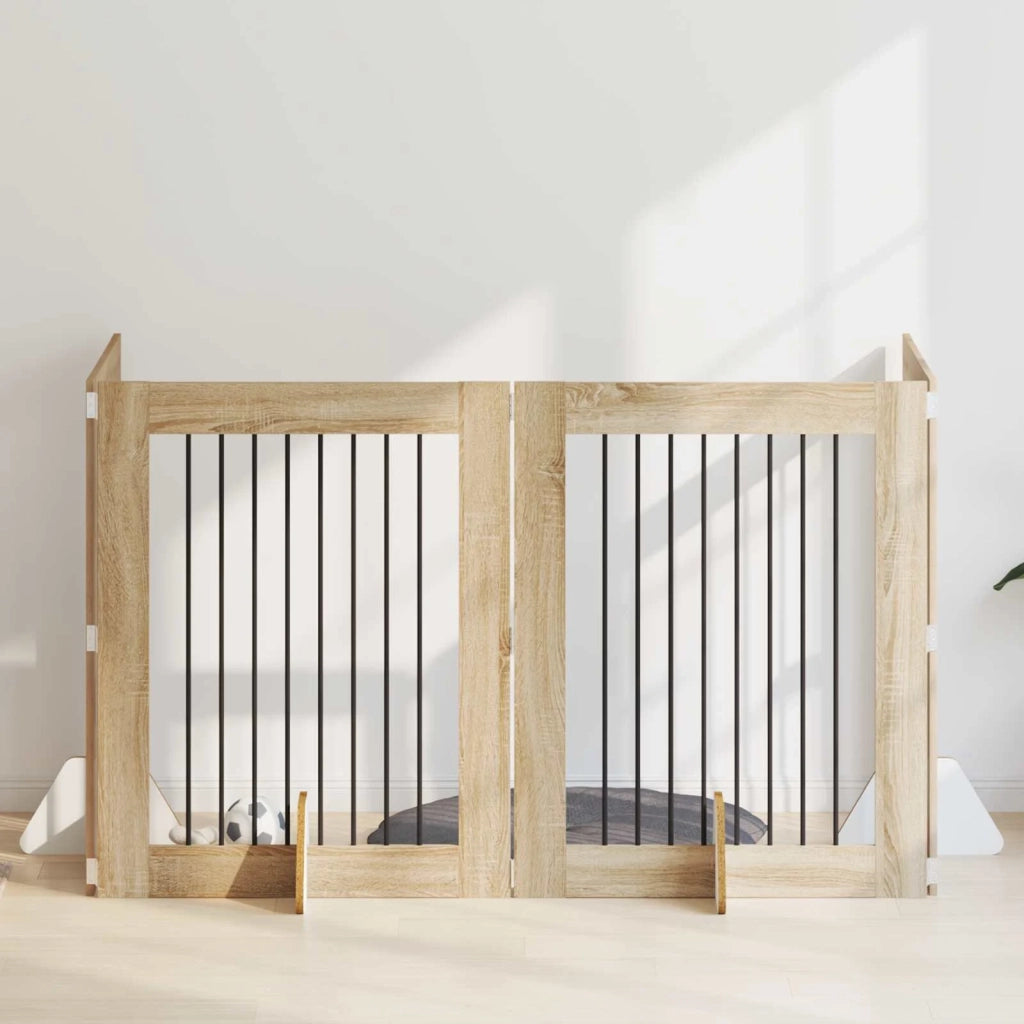 Cancello per cani con supporti 4 pcs Rovere Sonoma 80 x 100 cm 892044