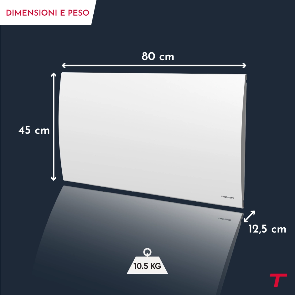 Radiatore elettrico a inerzia in ceramica secca Thomson con termostato intercambiabile 1500W cleo