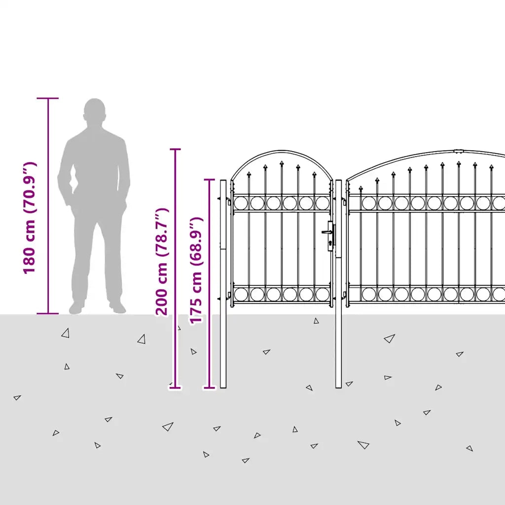 Cancello da Giardino ad Arco in Acciaio 2x5 m Nero 144372