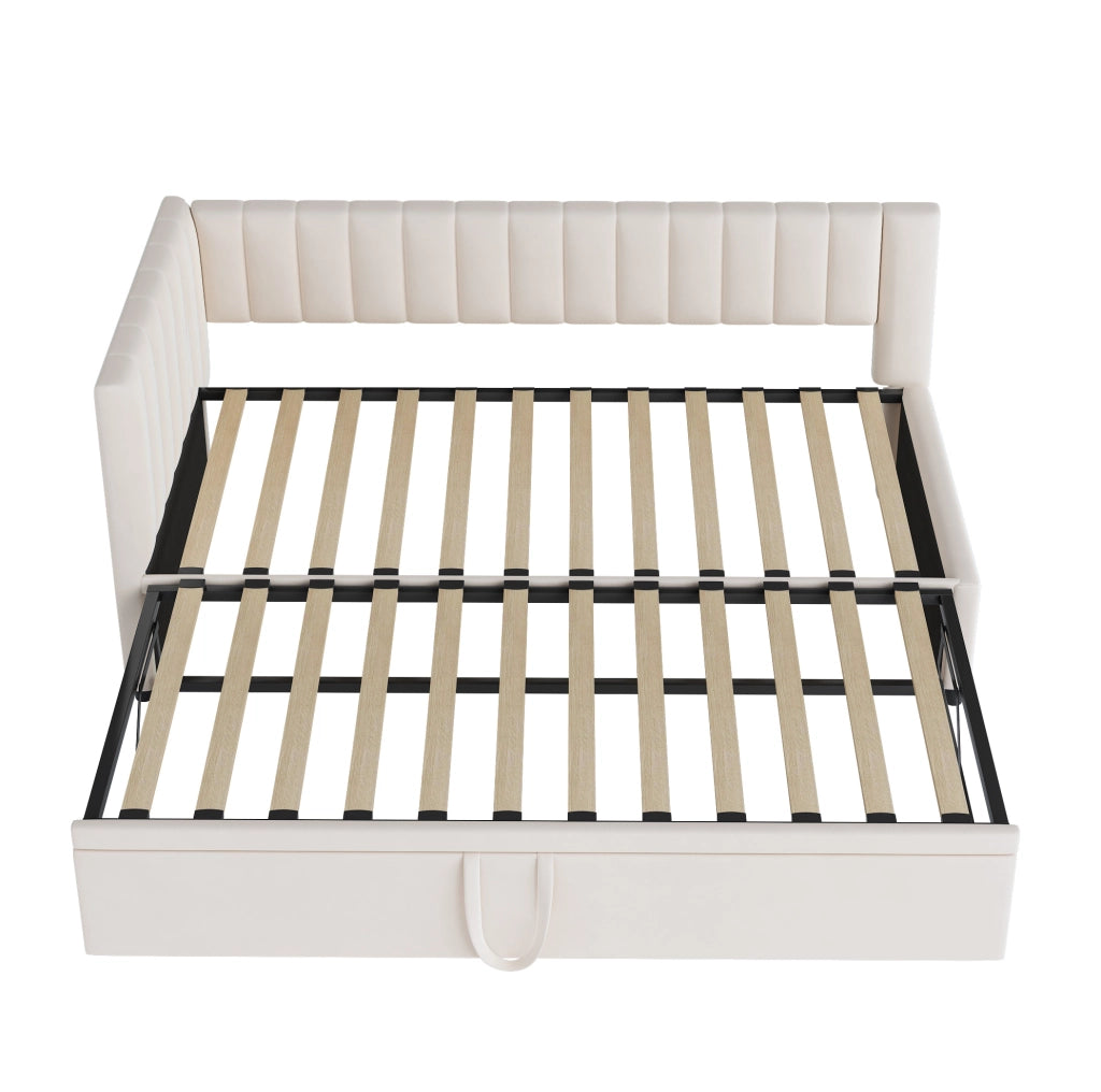 Divano letto 90x200 cm multifunzionale estraibile in velluto beige