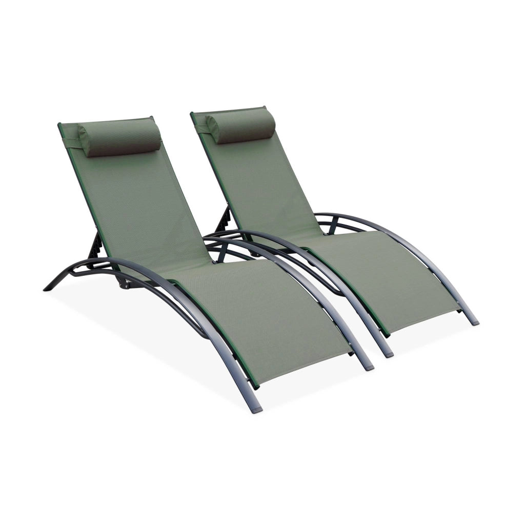Set 2 lettini prendisole in alluminio, verde