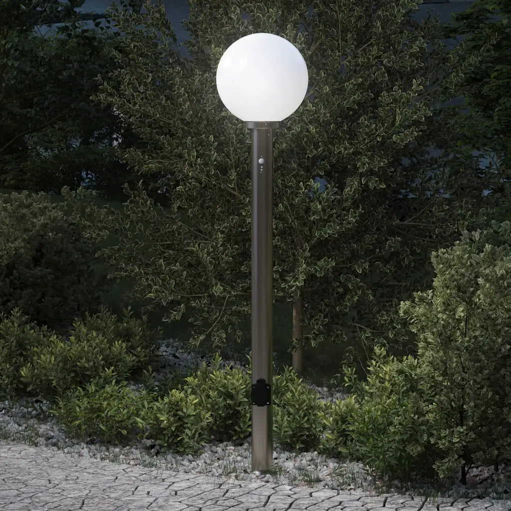 Lampada a paletto con sensore e presa 120 cm Acciaio Inox IP44 4006109