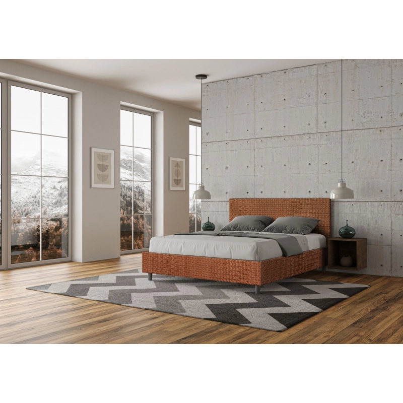 Letto imbottito Matrimoniale 160x200 cm tessuto Labirinto Adele - Contenitore,Arancione