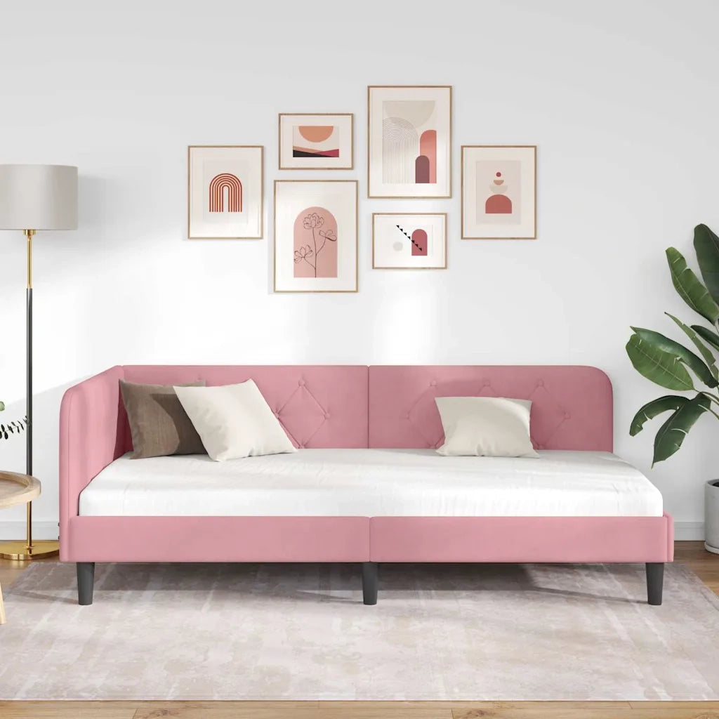 Cornice del letto ad angolo Rosa 100 x 200 cm Velluto