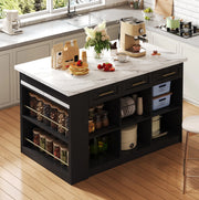 Isola da cucina con tavolo estraibile 150x90x90 cm in MDF nero e bianco marmo