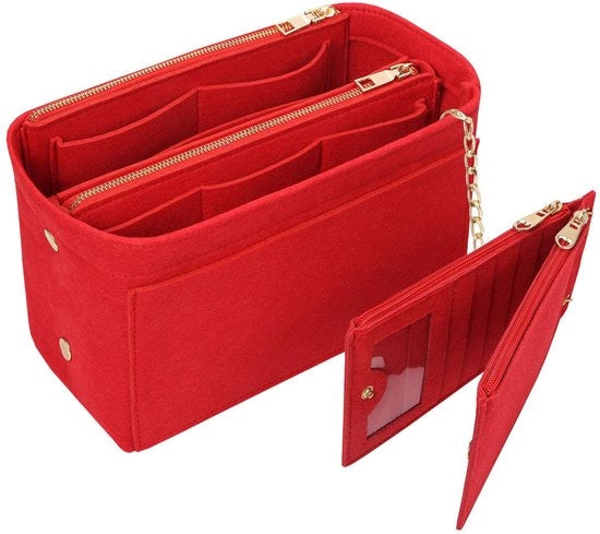 Organizzatore per borse con contenitore per carte di credito, tasche per donne in borsa organizzatore per borse rosso con cerniera