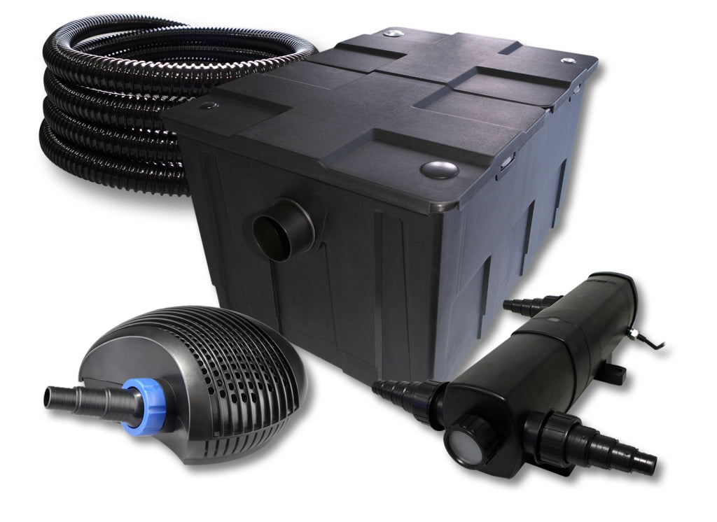 Set filtro per laghetto da 60.000 l Chiarificatore 18W Pompa ECO 40W Tubo 25m