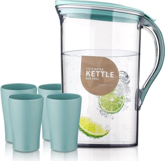 Acquario trasparente con coperchio - 2,1L - BPA libero - inclusi 4 tazze