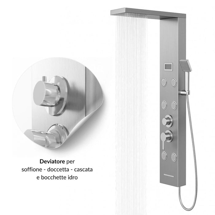 Colonna doccia york acciaio 4 funzioni display controllo temperatura 2 finiture *** finitura- cromo spazzolato, confe...