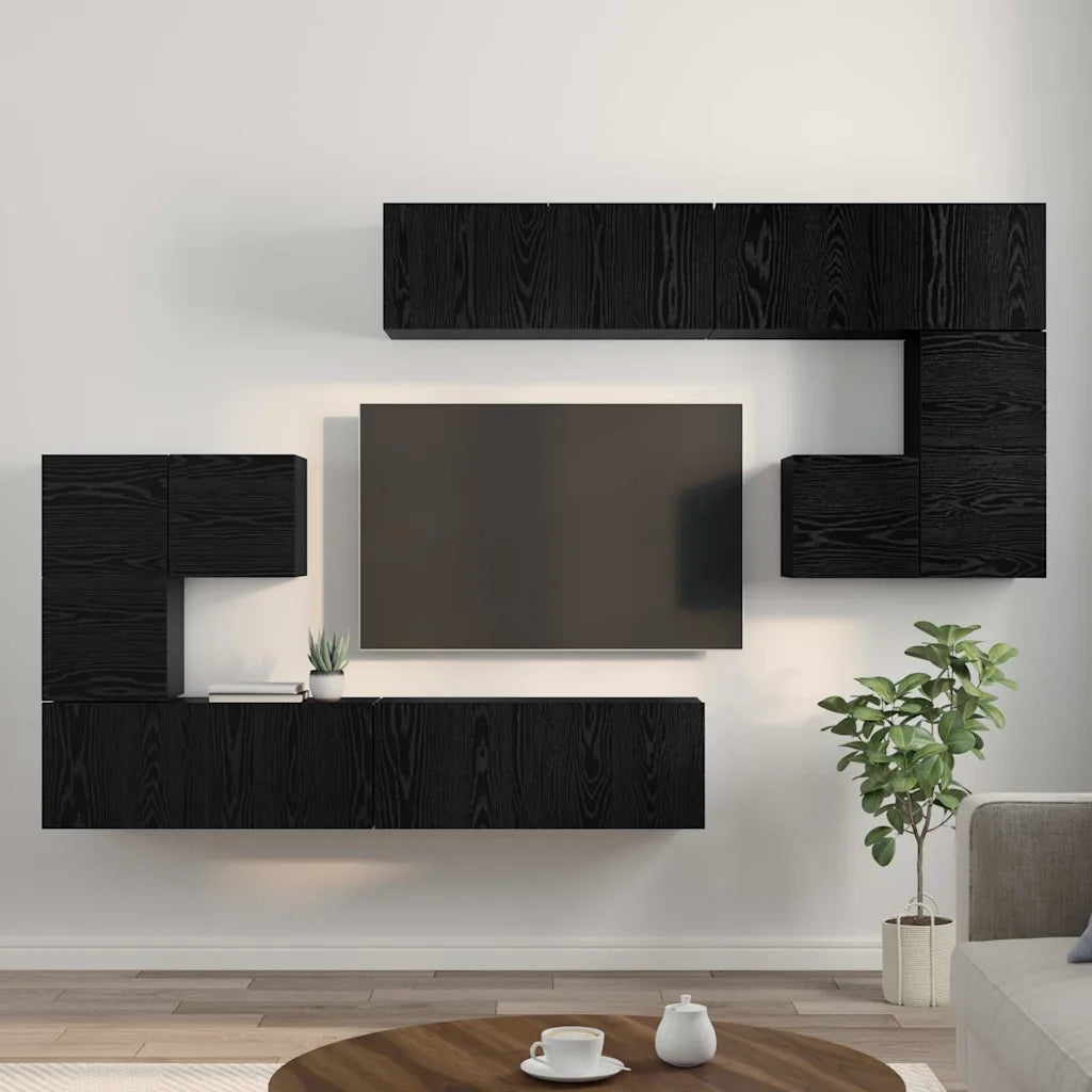 Unità TV Montaggio a parete 4 pcs Rovere Nero Legno multistrato 3393493