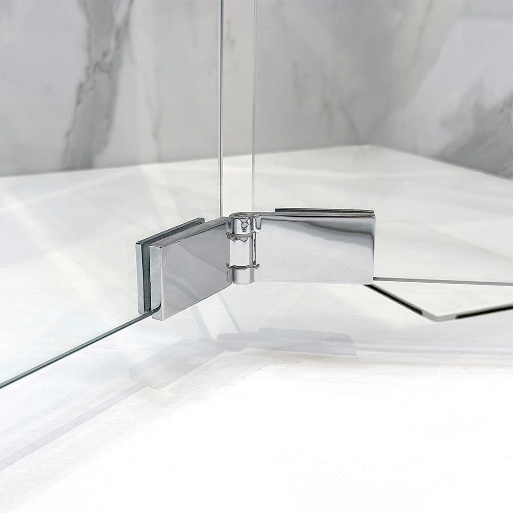 Box doccia angolare 90x90 con porta a soffietto in vetro temperato trasparente e profili cromo Ted
