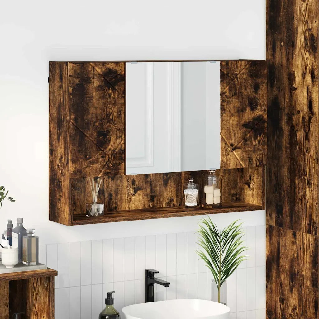 Mobiletto per specchio con porta Rovere fumé 80 x 17 x 55 cm 883359