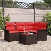 Set Divano da Giardino con cuscino 5 pcs Marrone polyrattan