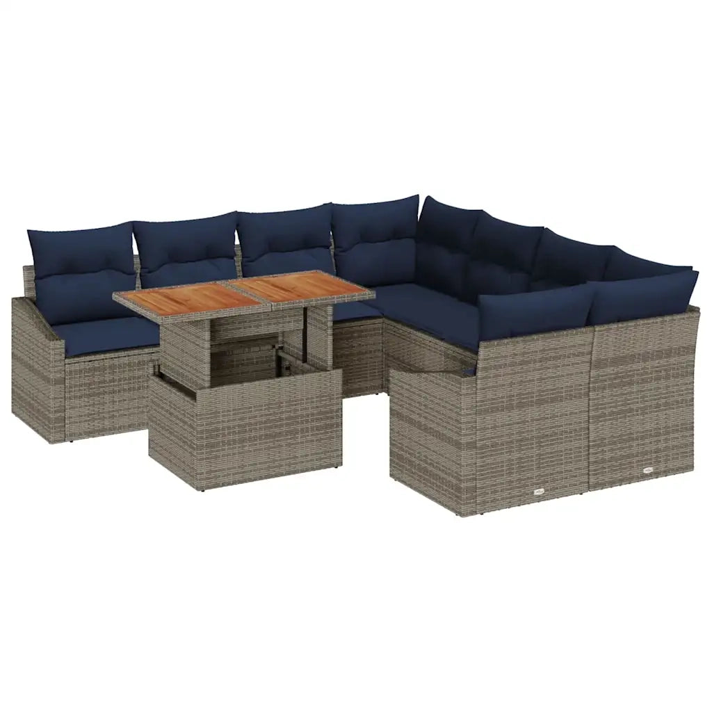 Set Divano da Giardino 9 pcs Grigio Poly Rattan